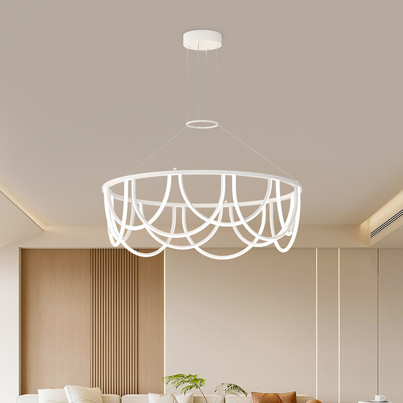 Sleek Black Iron Long Line LED Chandelier for Modern Living Room Lighting