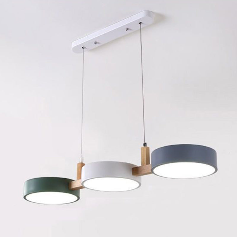 Modern Black Metal and Wood LED Pendant Chandelier for Dining Room
