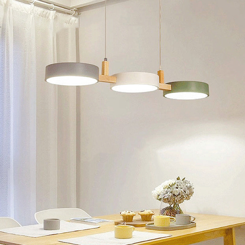 Modern Black Metal and Wood LED Pendant Chandelier for Dining Room