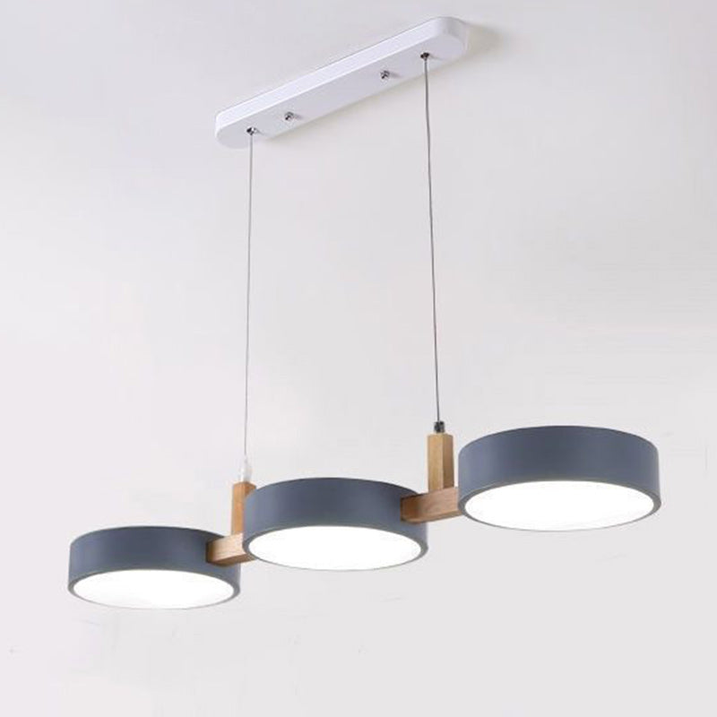 Modern Black Metal and Wood LED Pendant Chandelier for Dining Room