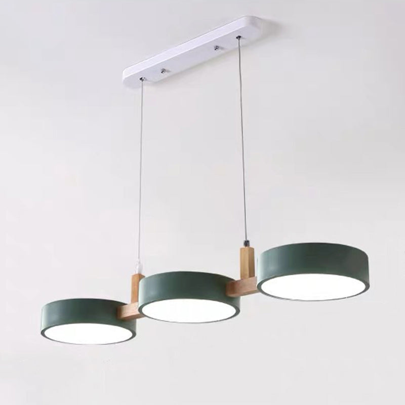 Modern Black Metal and Wood LED Pendant Chandelier for Dining Room