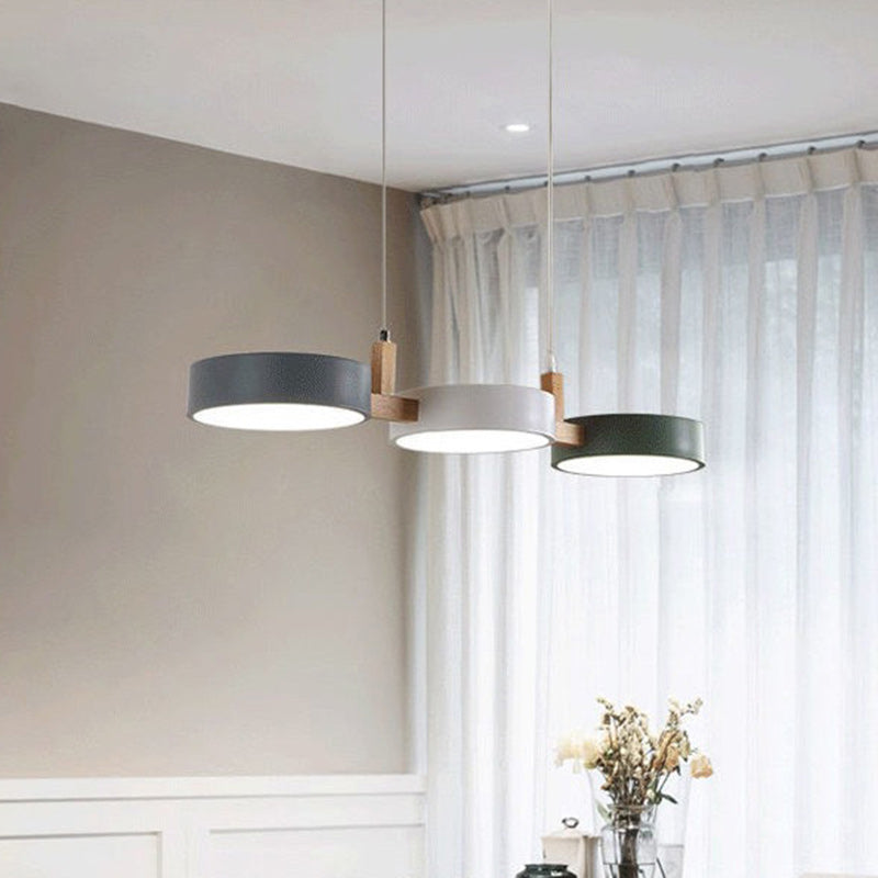 Modern Black Metal and Wood LED Pendant Chandelier for Dining Room
