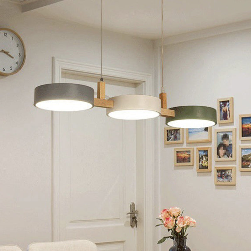 Modern Black Metal and Wood LED Pendant Chandelier for Dining Room