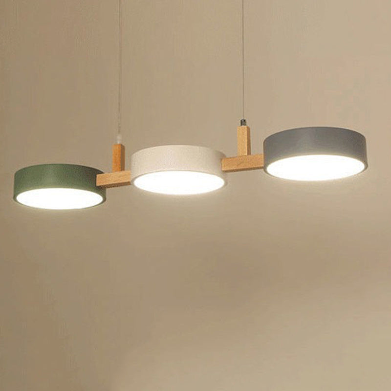 Modern Black Metal and Wood LED Pendant Chandelier for Dining Room