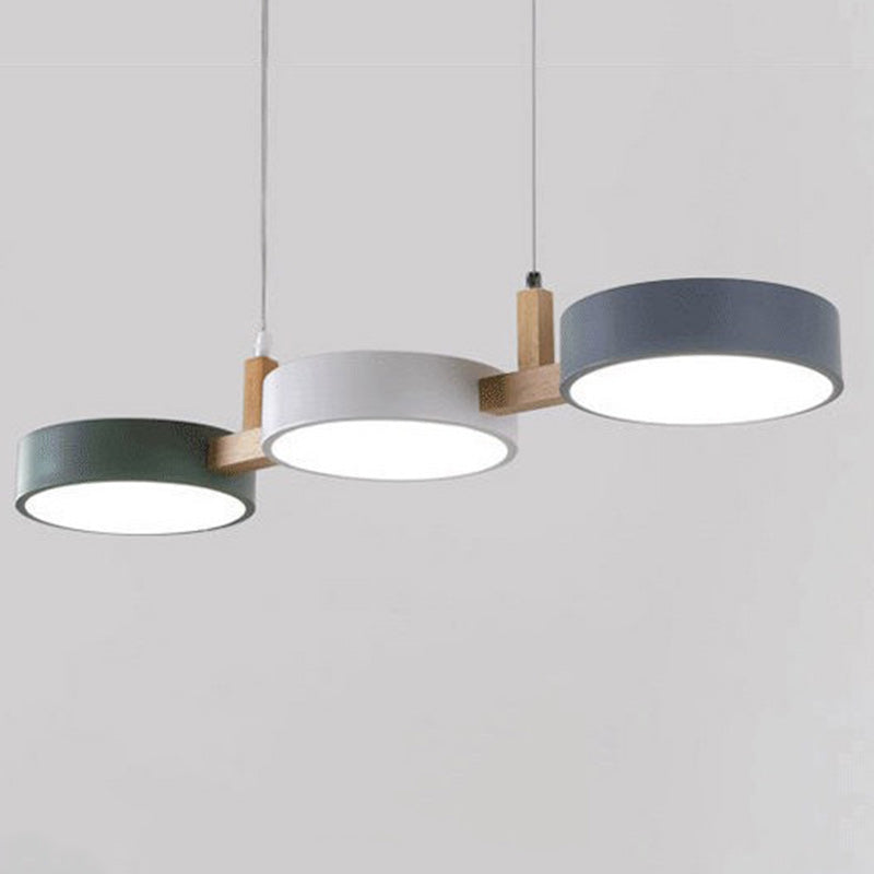 Modern Black Metal and Wood LED Pendant Chandelier for Dining Room