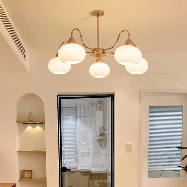 Elegant Traditional Japanese Oval Iron Wood Chandelier for Living Room