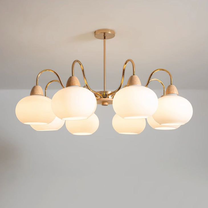 Elegant Traditional Japanese Oval Iron Wood Chandelier for Living Room