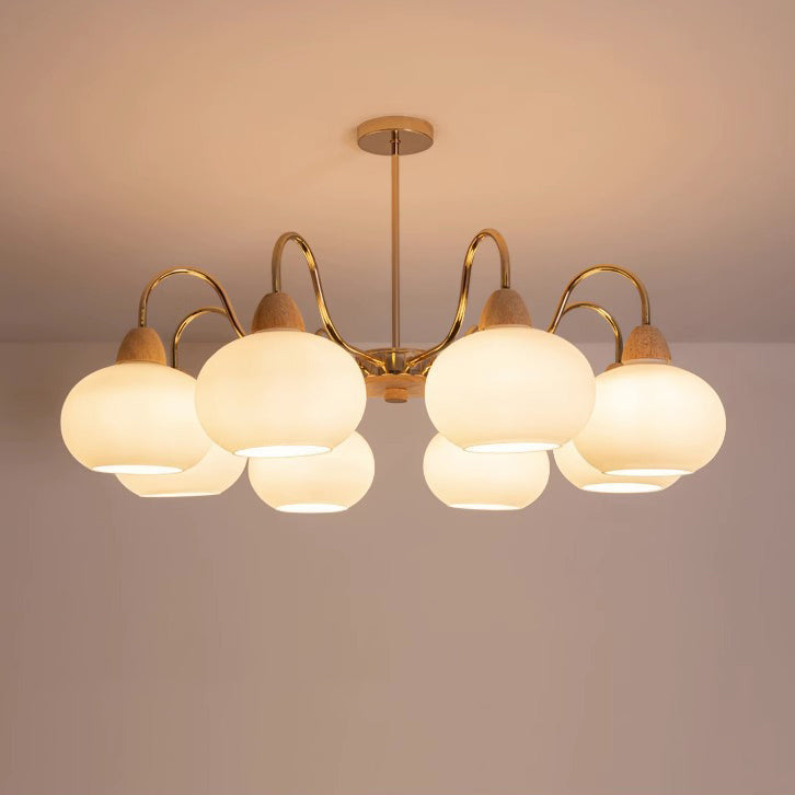 Elegant Traditional Japanese Oval Iron Wood Chandelier for Living Room