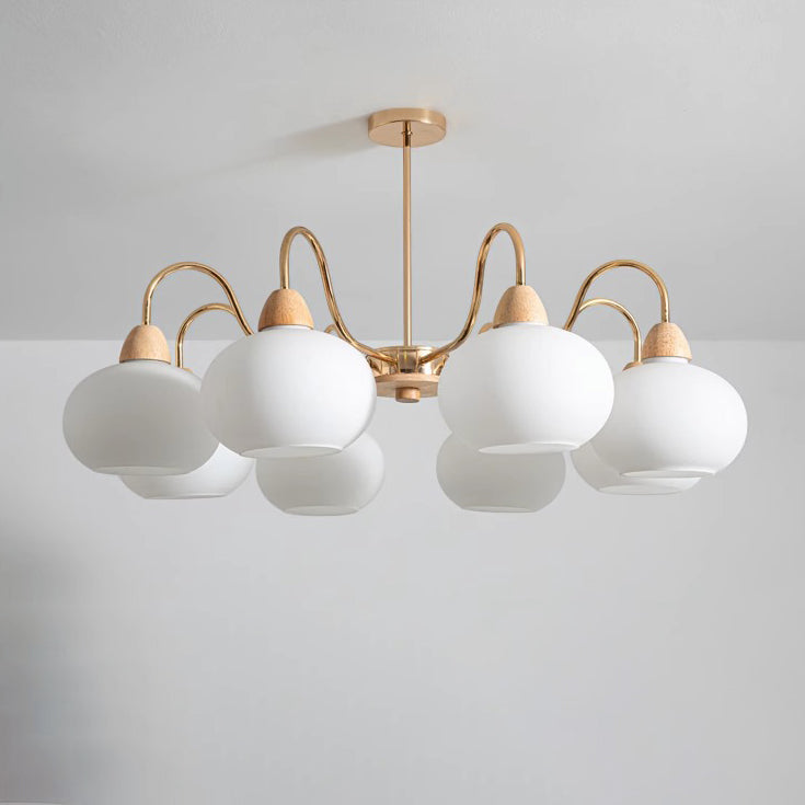 Elegant Traditional Japanese Oval Iron Wood Chandelier for Living Room