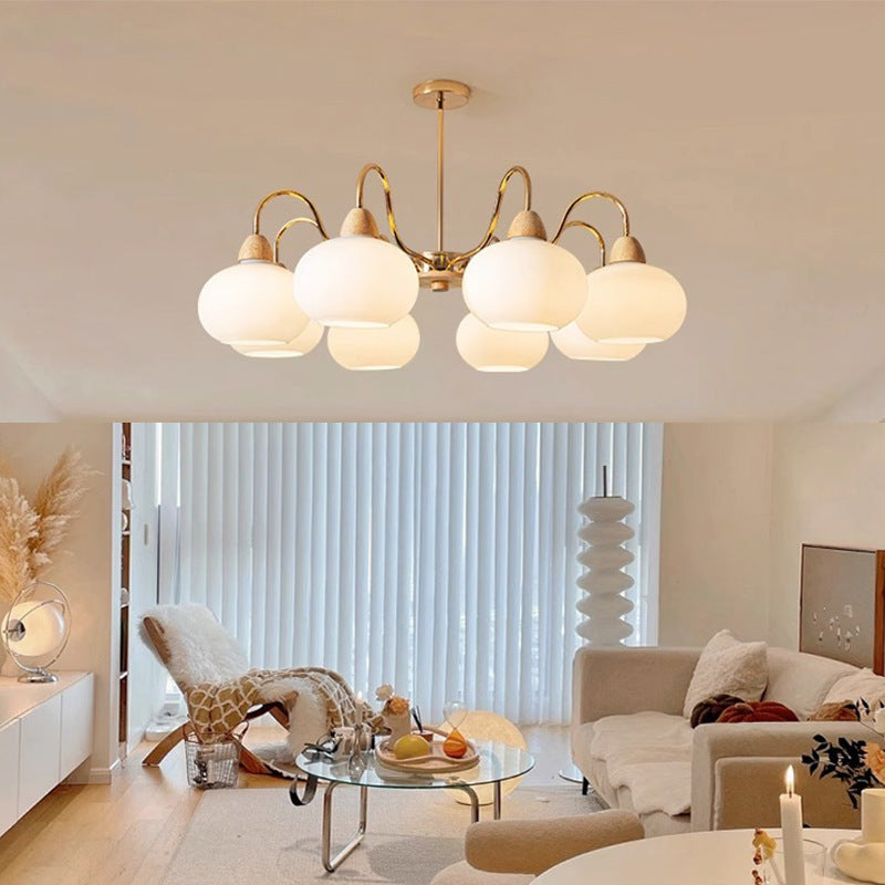 Elegant Traditional Japanese Oval Iron Wood Chandelier for Living Room