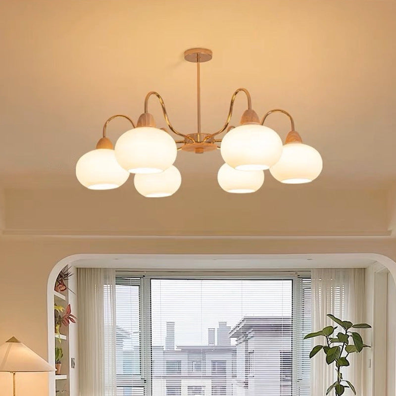Elegant Traditional Japanese Oval Iron Wood Chandelier for Living Room