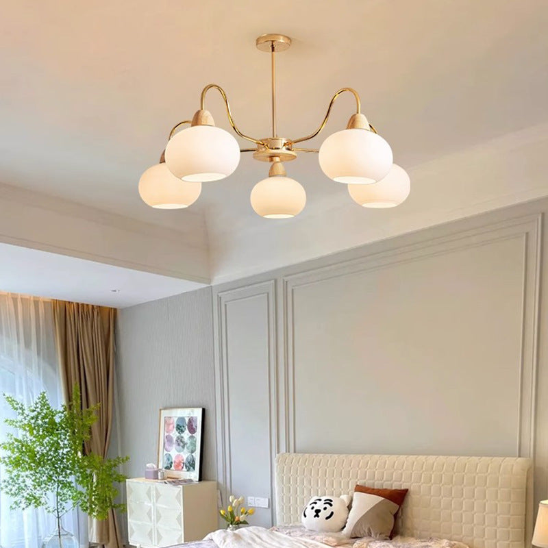 Elegant Traditional Japanese Oval Iron Wood Chandelier for Living Room