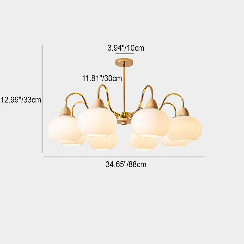 Elegant Traditional Japanese Oval Iron Wood Chandelier for Living Room