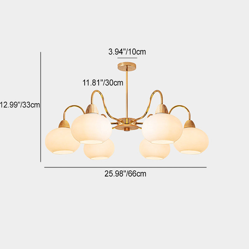 Elegant Traditional Japanese Oval Iron Wood Chandelier for Living Room