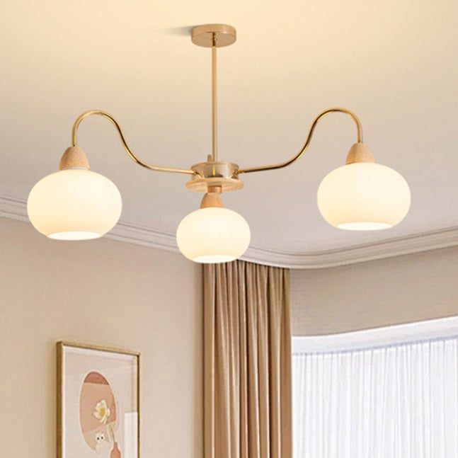 Elegant Traditional Japanese Oval Iron Wood Chandelier for Living Room
