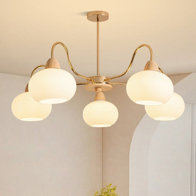 Elegant Traditional Japanese Oval Iron Wood Chandelier for Living Room