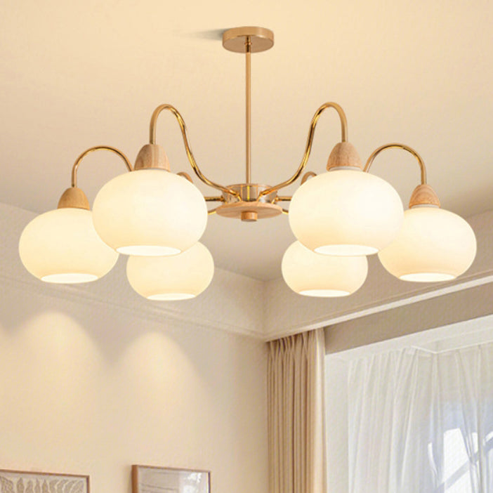 Elegant Traditional Japanese Oval Iron Wood Chandelier for Living Room