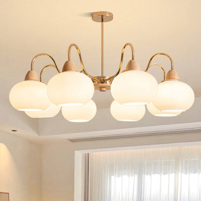 Elegant Traditional Japanese Oval Iron Wood Chandelier for Living Room