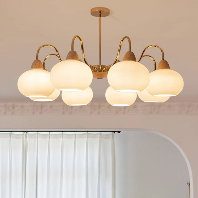 Elegant Traditional Japanese Oval Iron Wood Chandelier for Living Room