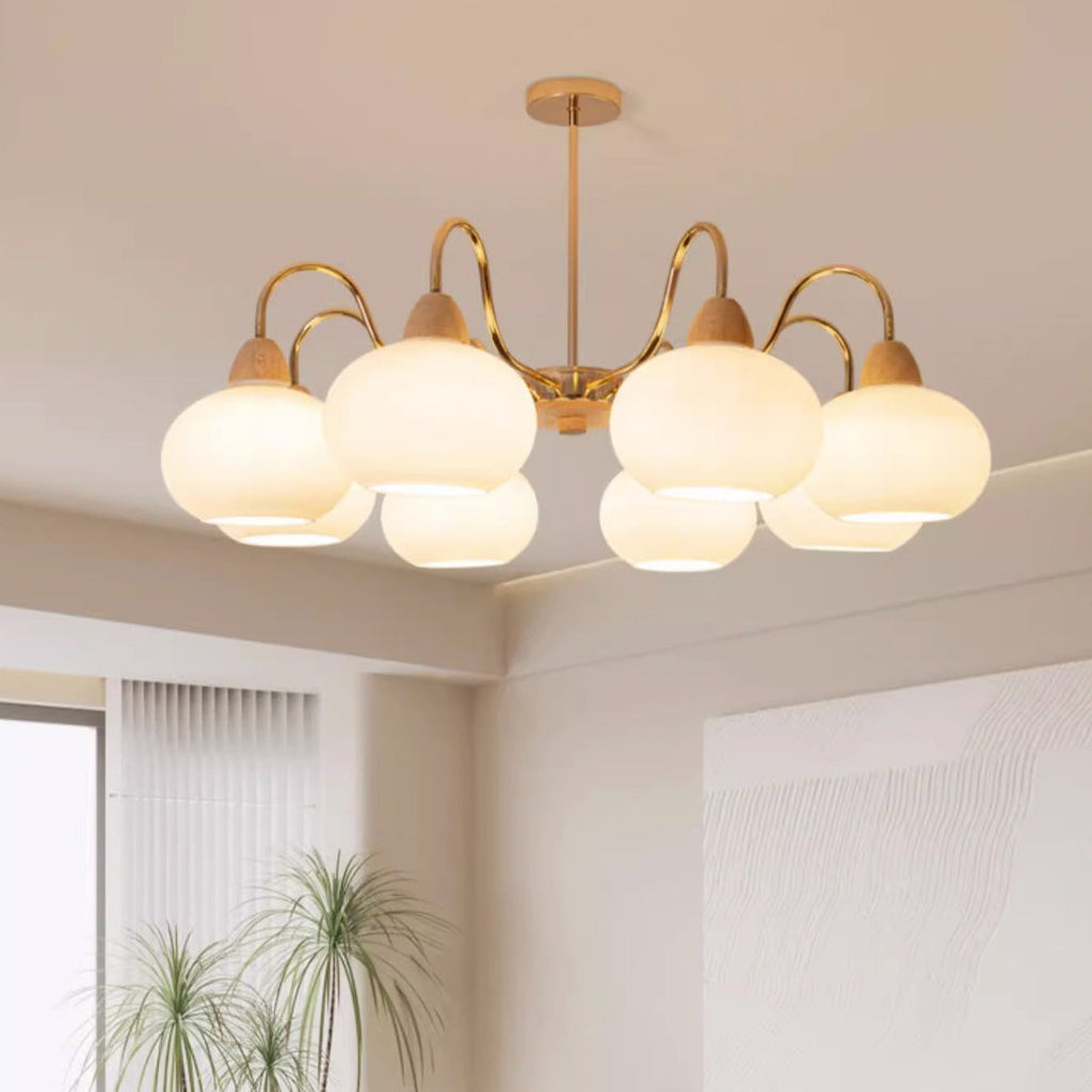 Elegant Traditional Japanese Oval Iron Wood Chandelier for Living Room