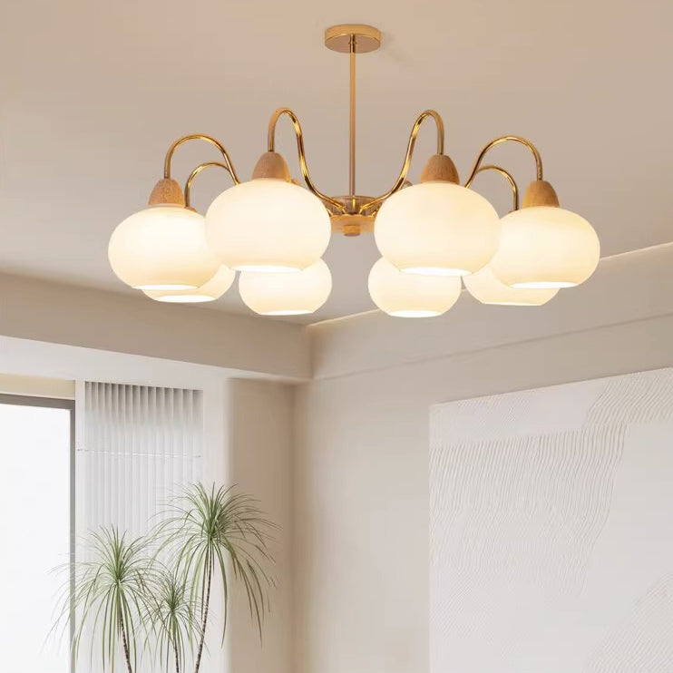 Elegant Traditional Japanese Oval Iron Wood Chandelier for Living Room