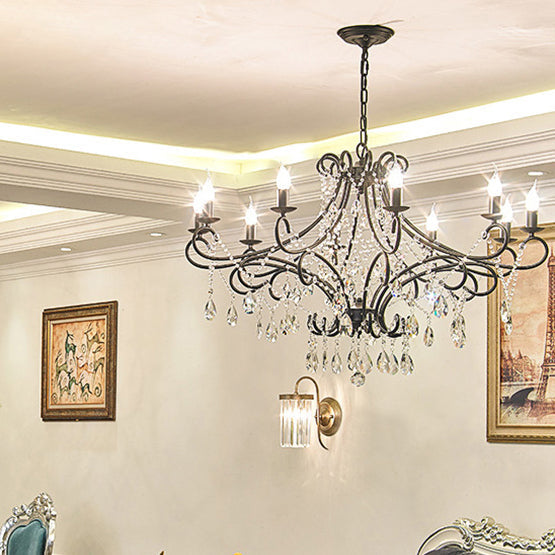 Elegant French Crystal Candelabra Chandelier in Iron for Living Room