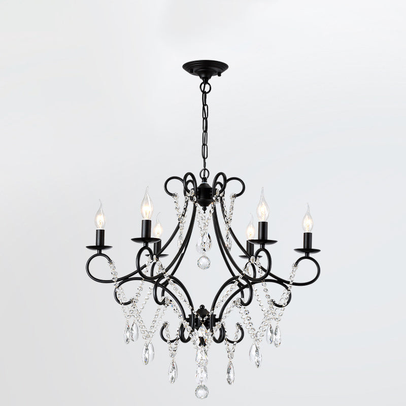 Elegant French Crystal Candelabra Chandelier in Iron for Living Room