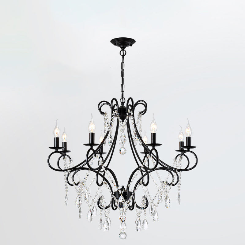 Elegant French Crystal Candelabra Chandelier in Iron for Living Room