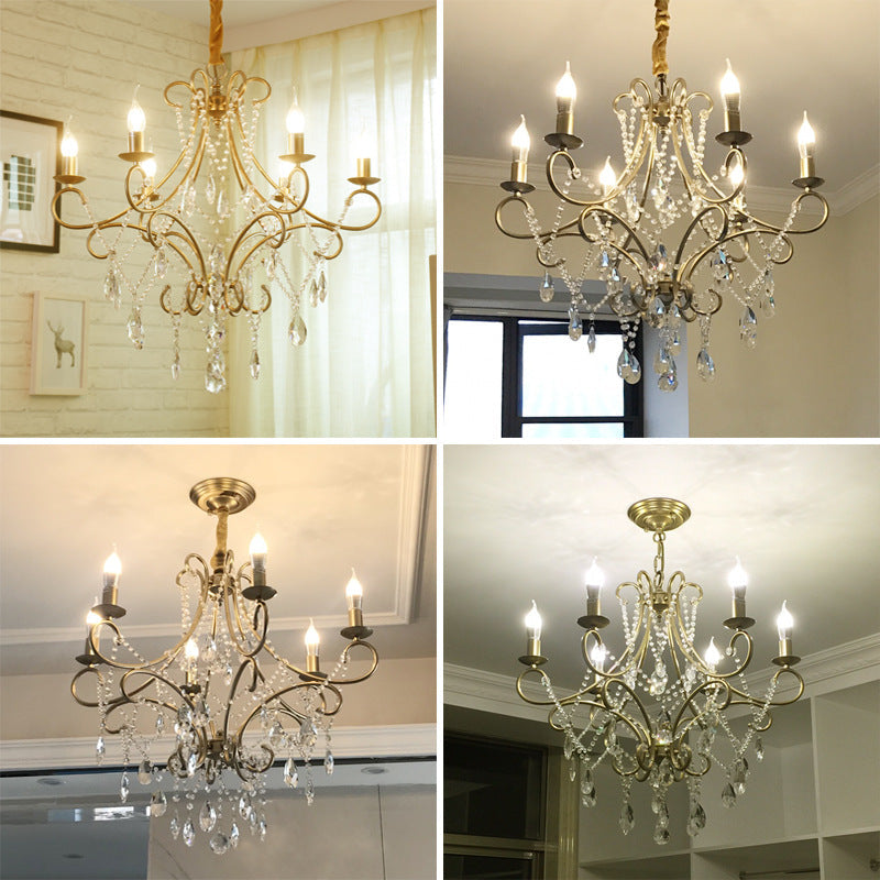 Elegant French Crystal Candelabra Chandelier in Iron for Living Room
