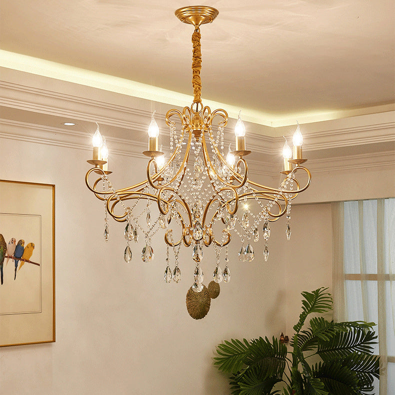 Elegant French Crystal Candelabra Chandelier in Iron for Living Room