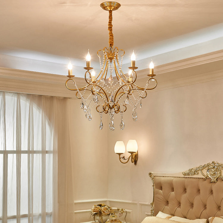 Elegant French Crystal Candelabra Chandelier in Iron for Living Room