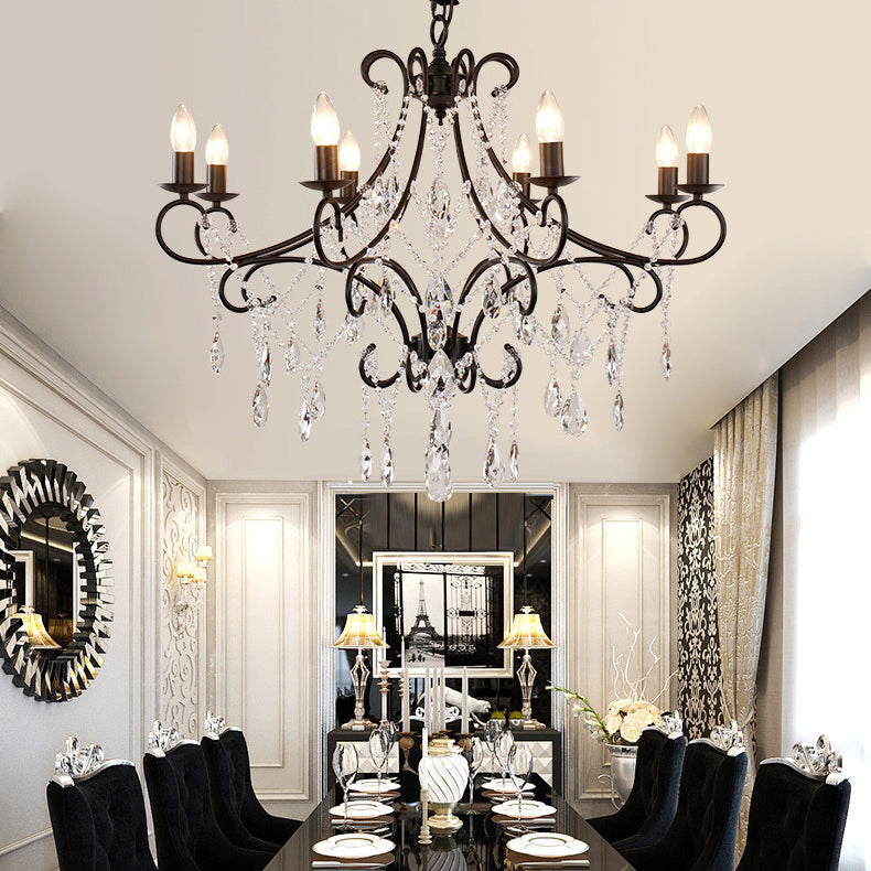 Elegant French Crystal Candelabra Chandelier in Iron for Living Room