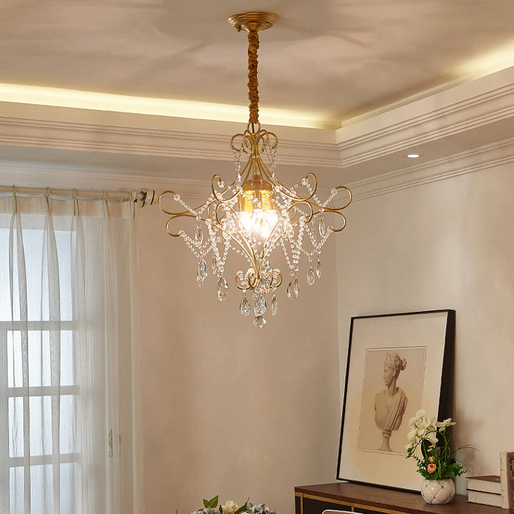 Elegant French Crystal Candelabra Chandelier in Iron for Living Room