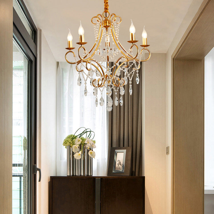 Elegant French Crystal Candelabra Chandelier in Iron for Living Room