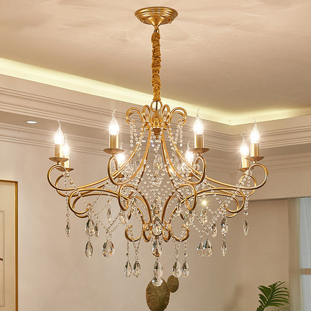 Elegant French Crystal Candelabra Chandelier in Iron for Living Room