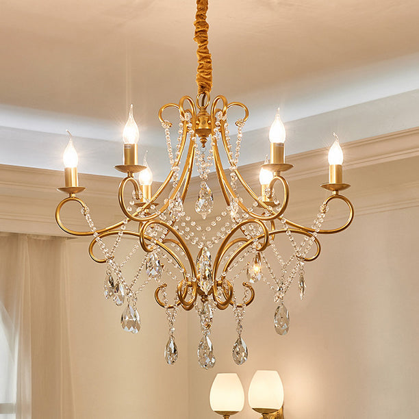 Elegant French Crystal Candelabra Chandelier in Iron for Living Room