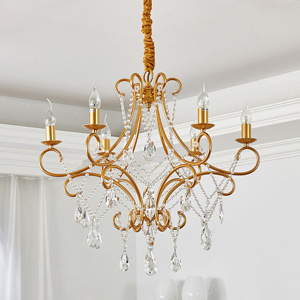 Elegant French Crystal Candelabra Chandelier in Iron for Living Room