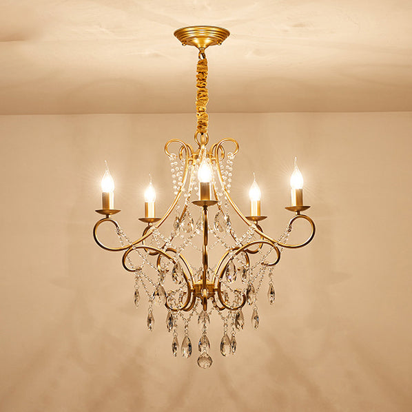 Elegant French Crystal Candelabra Chandelier in Iron for Living Room