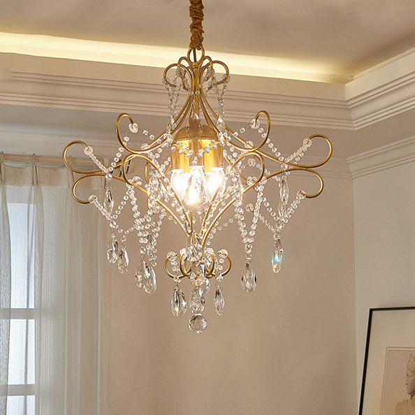 Elegant French Crystal Candelabra Chandelier in Iron for Living Room