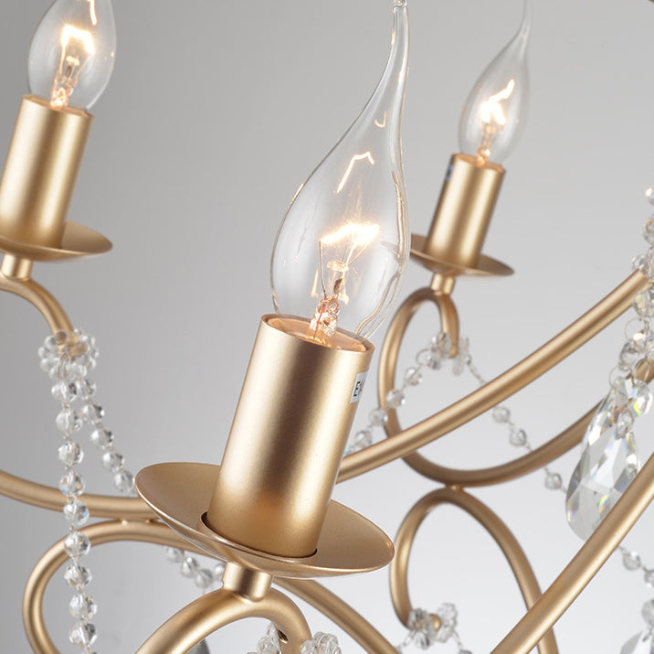 Elegant French Crystal Candelabra Chandelier in Iron for Living Room