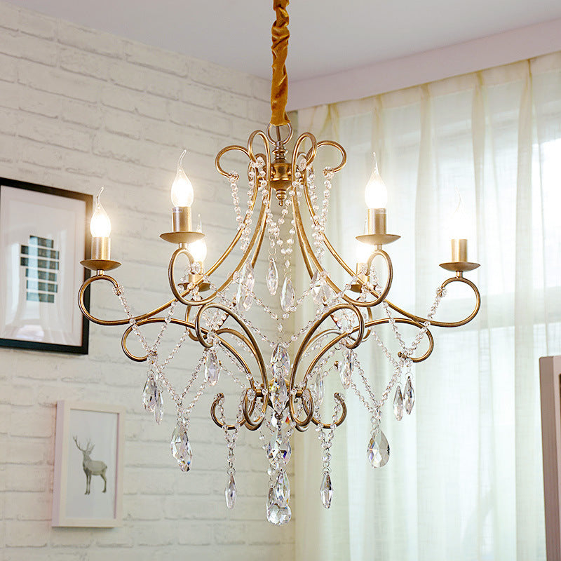 Elegant French Crystal Candelabra Chandelier in Iron for Living Room