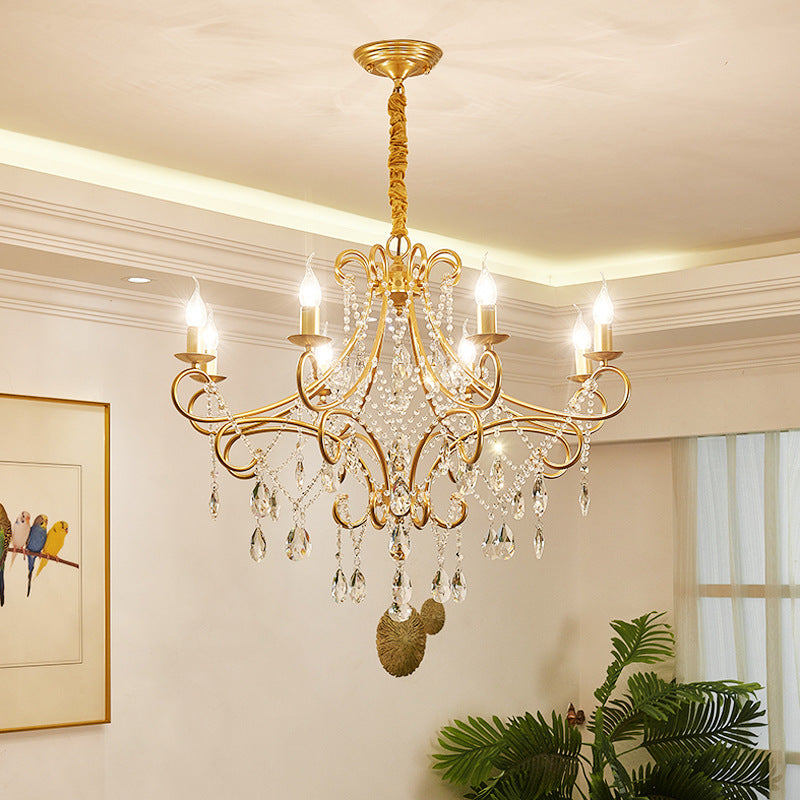 Elegant French Crystal Candelabra Chandelier in Iron for Living Room