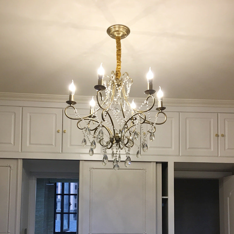 Elegant French Crystal Candelabra Chandelier in Iron for Living Room