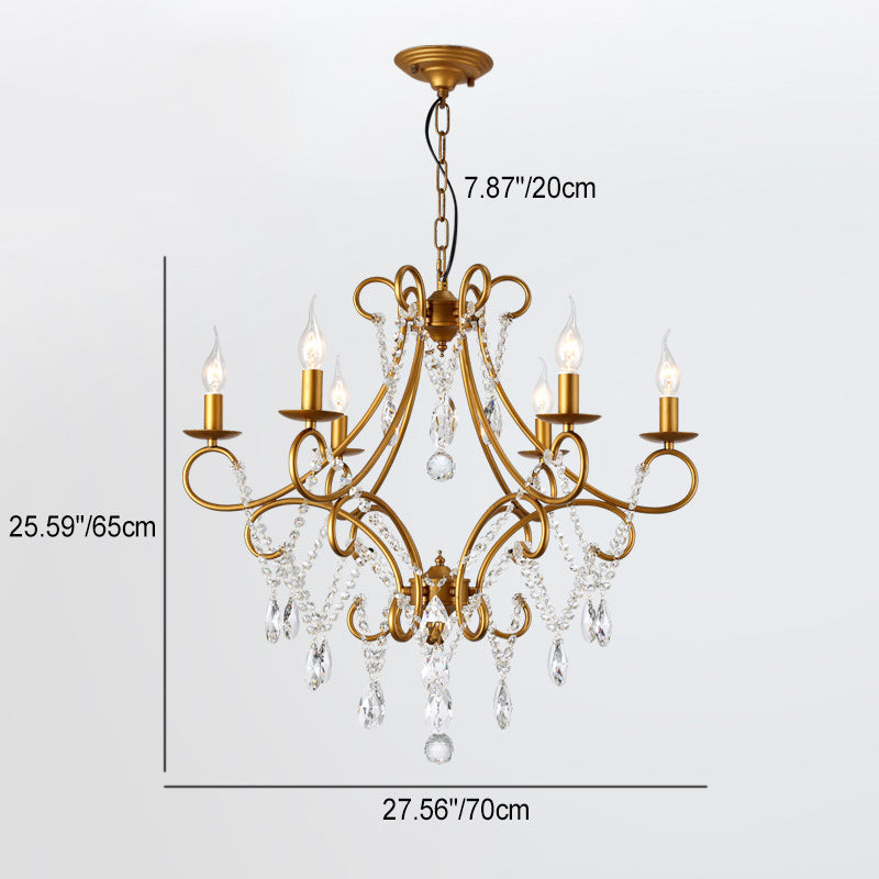 Elegant French Crystal Candelabra Chandelier in Iron for Living Room