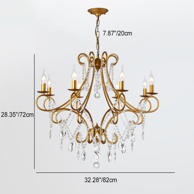 Elegant French Crystal Candelabra Chandelier in Iron for Living Room