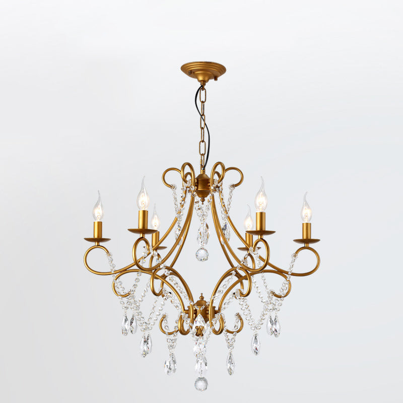 Elegant French Crystal Candelabra Chandelier in Iron for Living Room