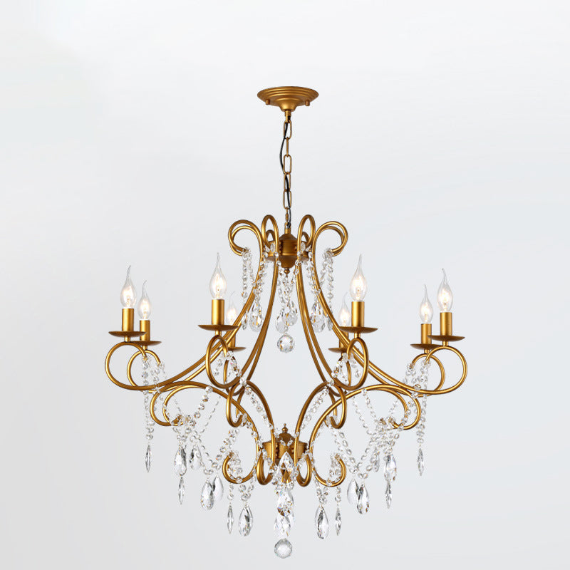 Elegant French Crystal Candelabra Chandelier in Iron for Living Room