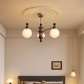 Retro Wood Frame Orb Glass Chandelier for Living Room, 3/5/8 Lights