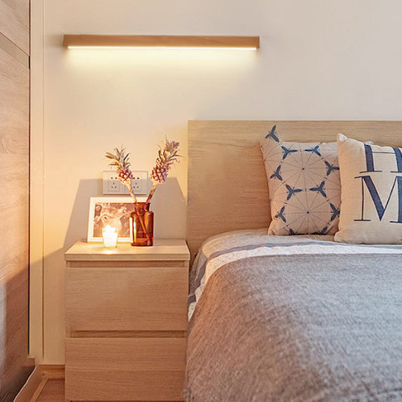 Minimalist Japanese Solid Wood LED Wall Sconce for Living Room Decor