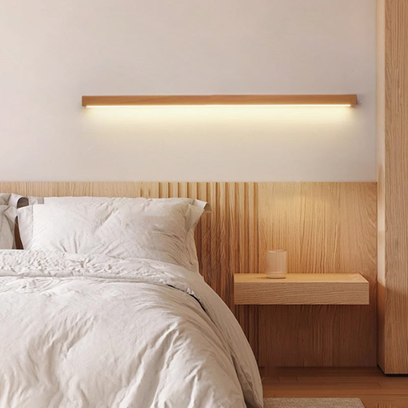 Minimalist Japanese Solid Wood LED Wall Sconce for Living Room Decor